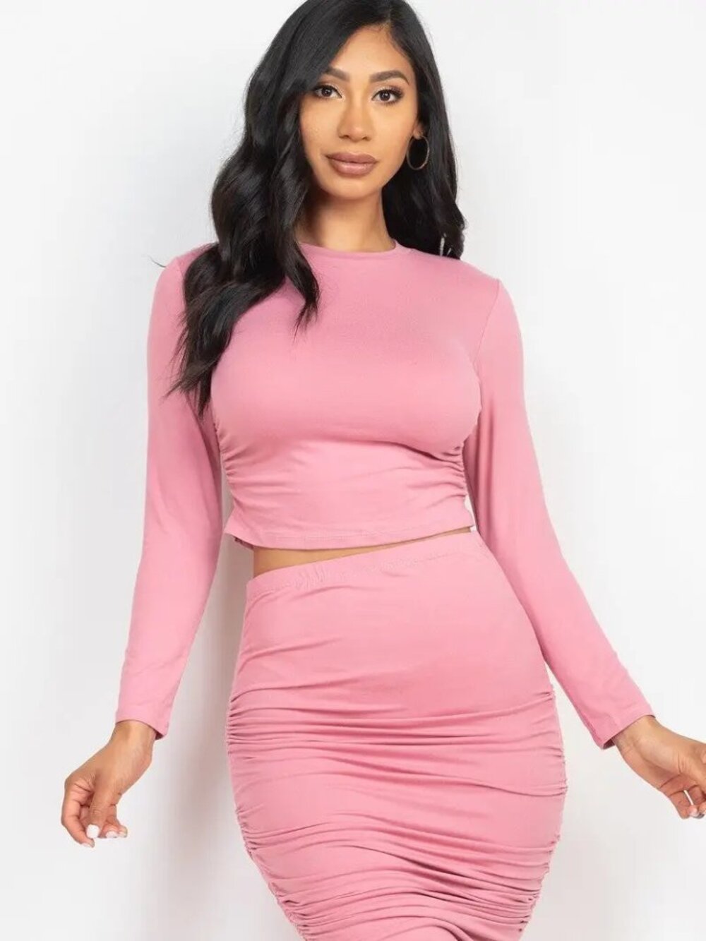 Ruched Side Crop Top & Drawstring Skirt Set